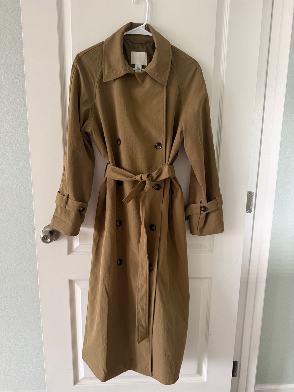 H&M Olive Tan Double-Breasted Trench Coat with Beltr XS OVERSIZED - Picture 6 of 11